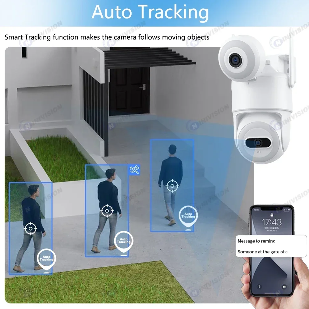 4K 8MP WIFI Camera Dual Lens Dual Screen IP PTZ Camera Outdoor AI Human Detection Tracking Color Night Vision CCTV Surveillance