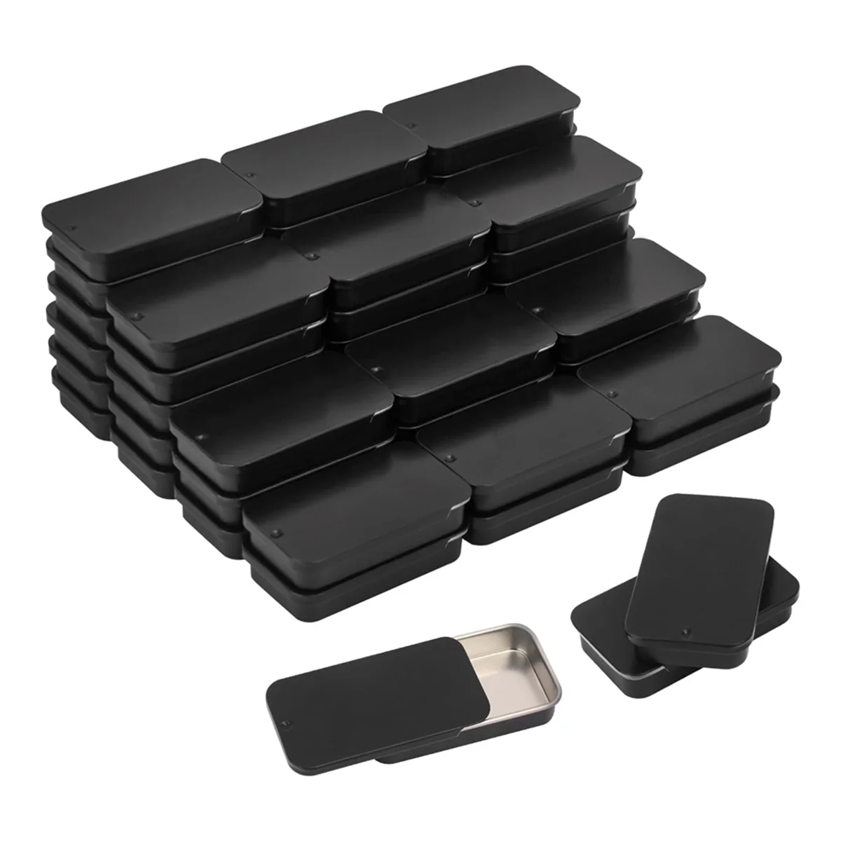 50PCS 2.36x1.3x0.43 Inch, Slide Top Tin Containers, Tin Box Container, Storage Boxes with Lid for Small Items