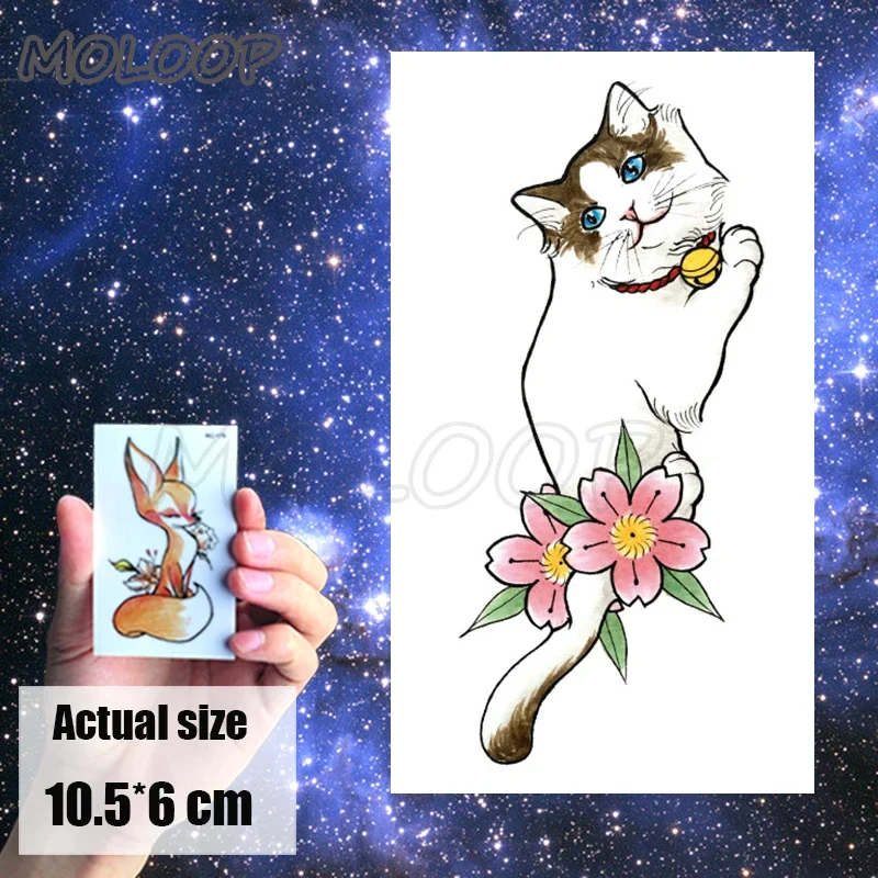 Temporary Tattoo Sticker cat pattern Element Small animal flower waterproof Fake Body Art tatoo for kid girl boy man woman