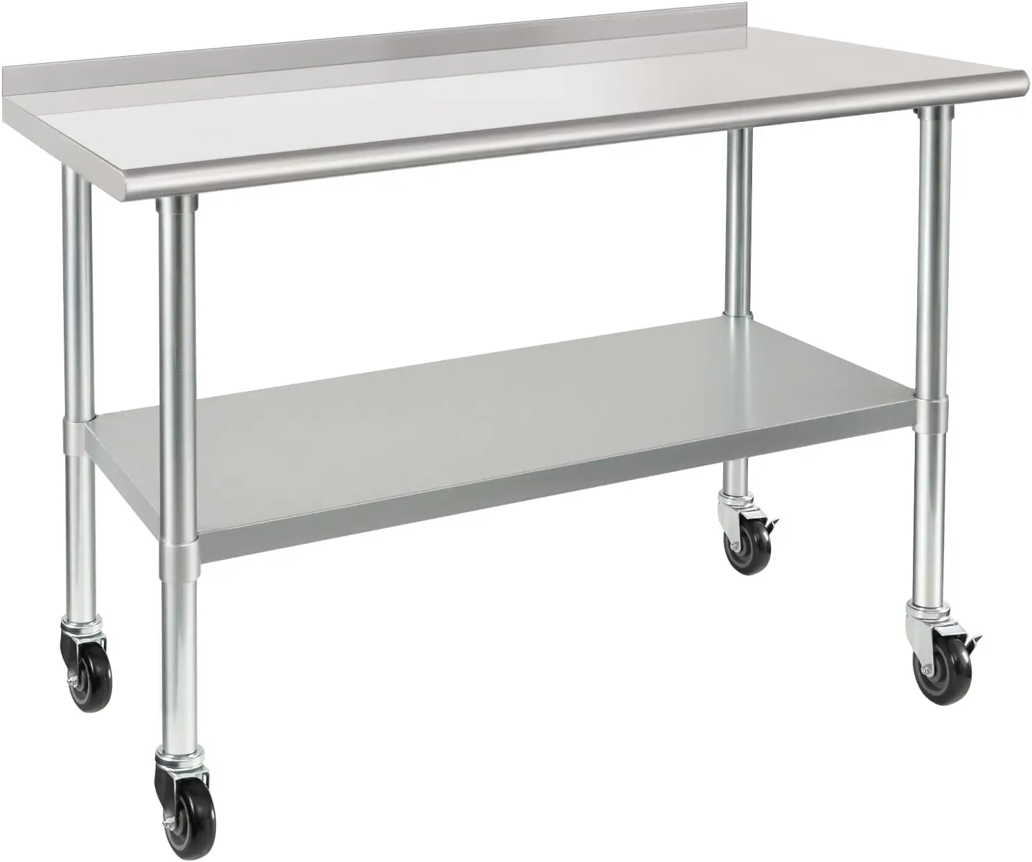 Stainless Steel Table 24 x 48 Inches with Wheels Casters NSF Heavy Duty Commercial Prep Table with 2” Backsplash and Adjustable