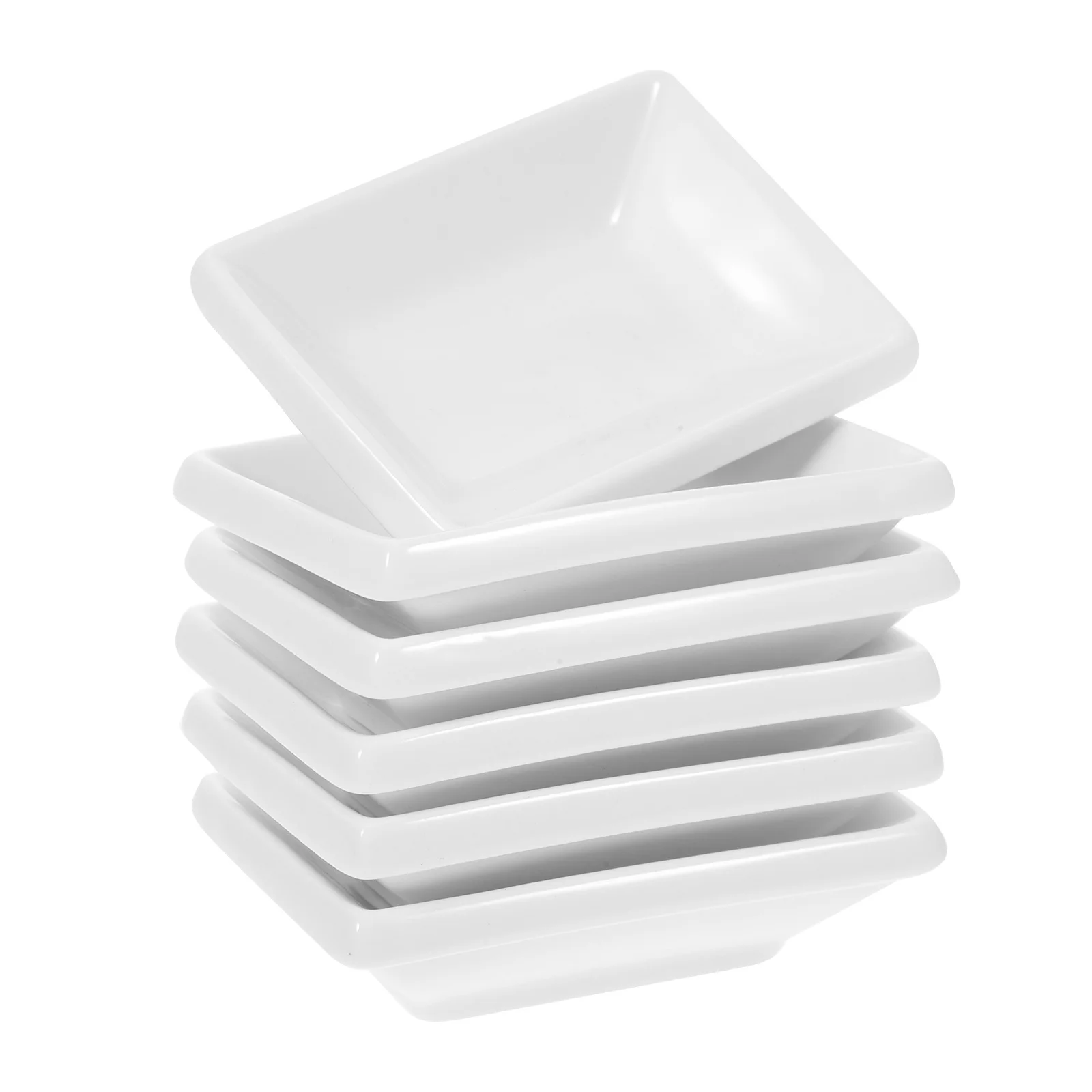 

6Pcs Rectangular Appetizer Serving Tray Premium White Ceramic Snack Dishes for Soy Sauce Salsa Dressing Individual Dipping