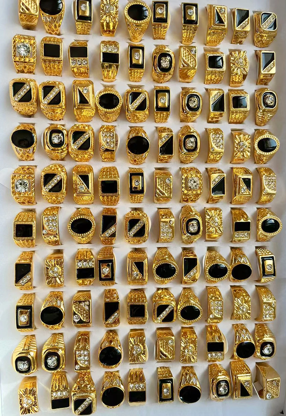 5Pcs Fashion Jewelry Men\'s Gold Color Enamel Rhinestone Rings Hot Wholesale Mixed Lots Party Drop Ship Free LR4047