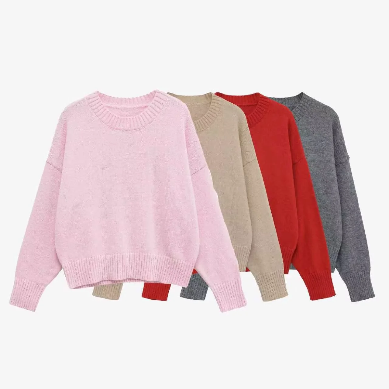 2025 Autumn New Women's Casual Fashion Simple and Versatile Solid Color Long Sleeve Round Neck Flat Needle Knitted Sweater