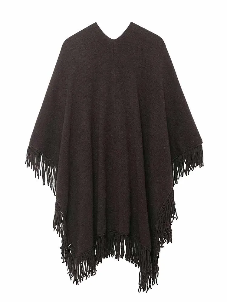 HH امرأة جديدة أوائل الربيع تصميم الشعور تنوعا شرابة الديكور الحياكة كيب نمط معطف الإناث التنقل معطف يومي فضفاض