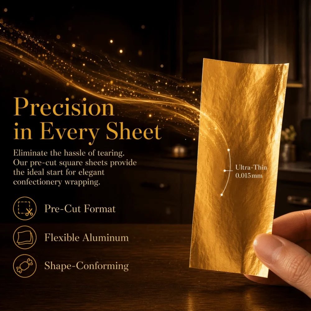 100pcs Practical Glossy Surface Foil Candy Wrappers Pre-Cut Aluminum Foil Chocolate Wrappers Candy Wrappers Kitchen Cooking