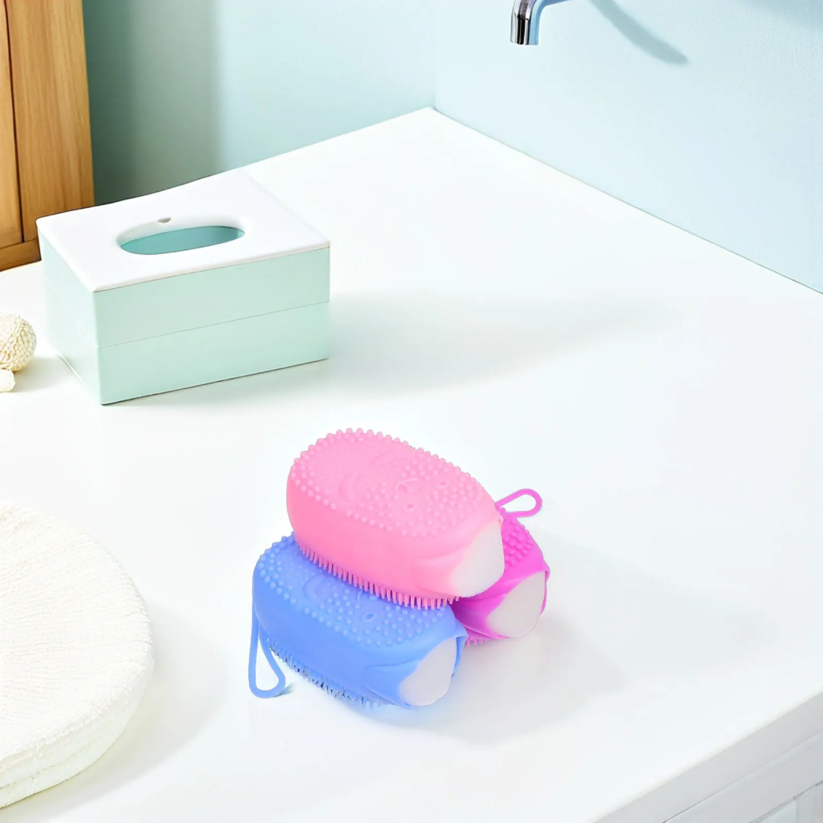3Pcs Silicone Body Brush Dual-Sided Soft Exfoliating Bath Sponge Shower Scrubber Back Cleaner Portable Lightweight Washable view 6