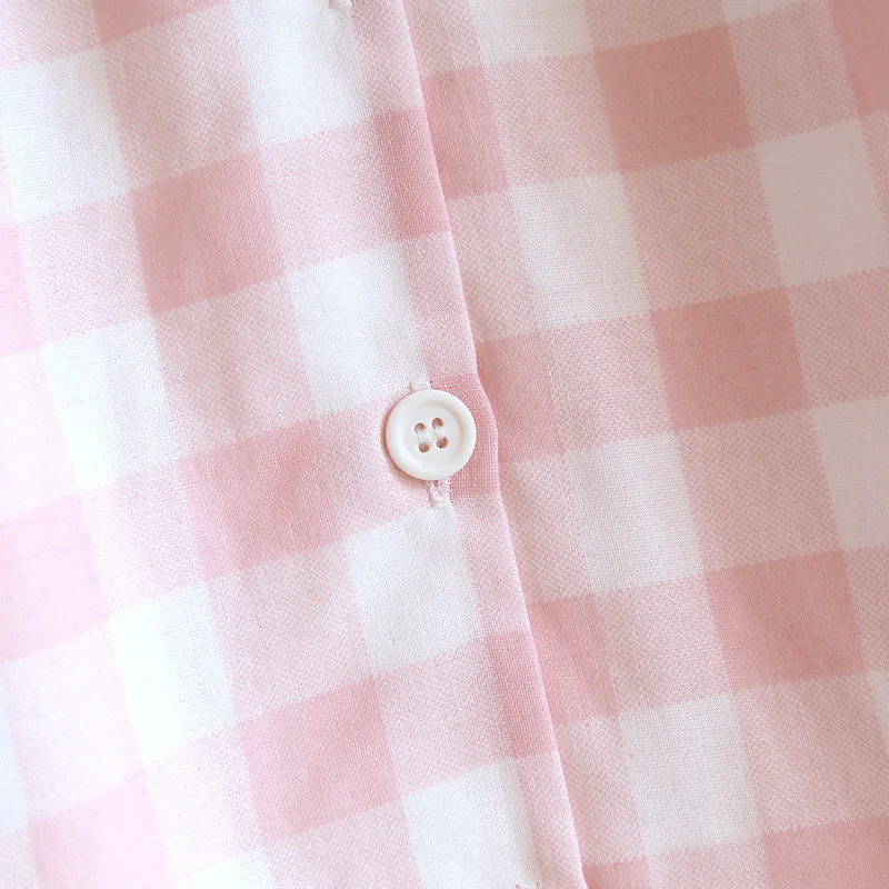 2024 Summer New Women's Pajamas Short Sleeve+Capris Two Piece Set of 100% Cotton Women's Round Neck Plaid Simple Homewear Set