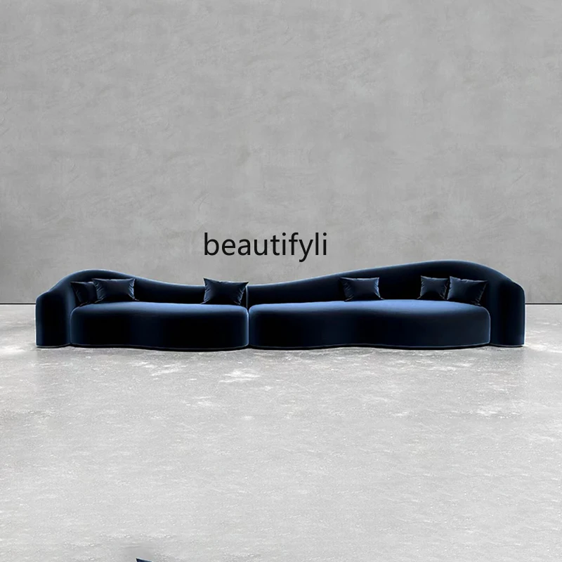 

Italian minimalist curved light luxury sofa designer three-person fabric straight row sofa