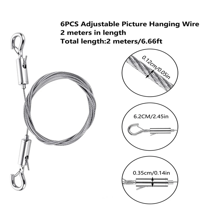 Stainless Steel Picture Hanging Wire Picture Hanging Wire 2M X1.5Mm With Hook, Picture Wire Hanging Kit