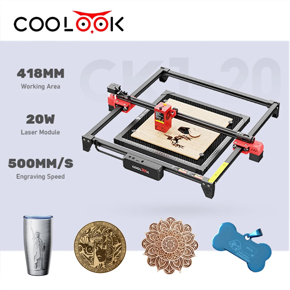 

COOLOOK CK1-20 20W Laser Engraver Machine 0.08mm Fixed Focus,App Offline Control DIY Laser Cutter Laser Engraving Machine