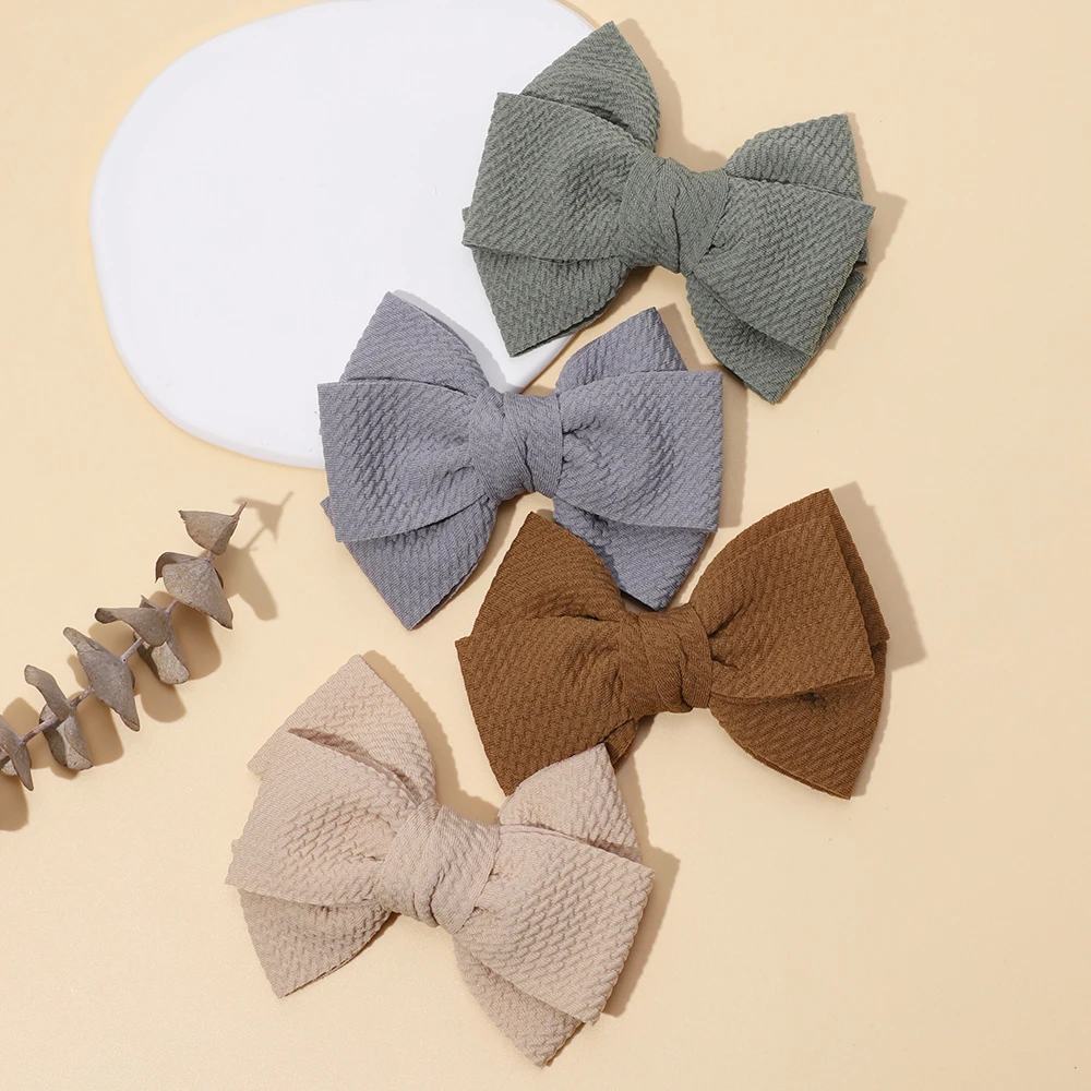 Cute Baby Girl Solid Hair Bows Alligator Clips for Newborn Baby Waffle Fabric Hair Clips  Hair Pins Children's Accessories