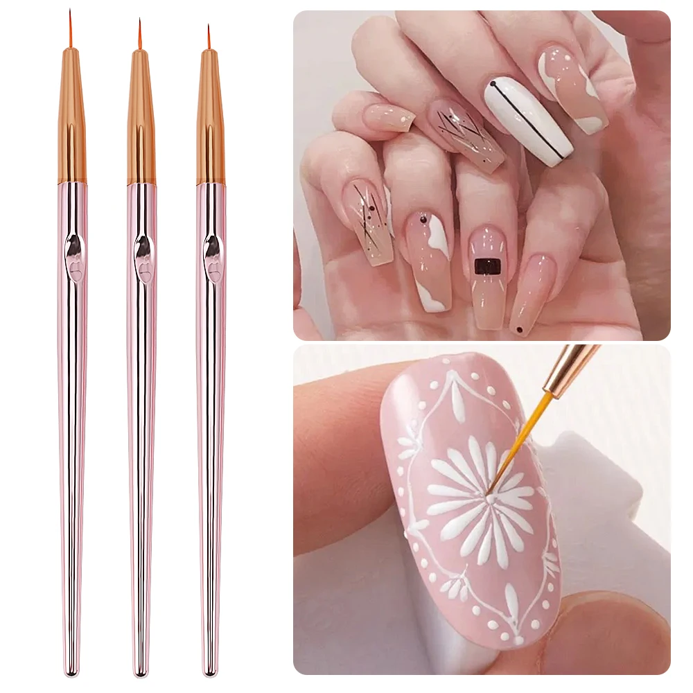 3PCS 11/7/9mm French Stripe Nail Art Liner Brush Set Professional Manicure Ultra-thin Line Drawing Pen 3D Details Liner Pen Tool