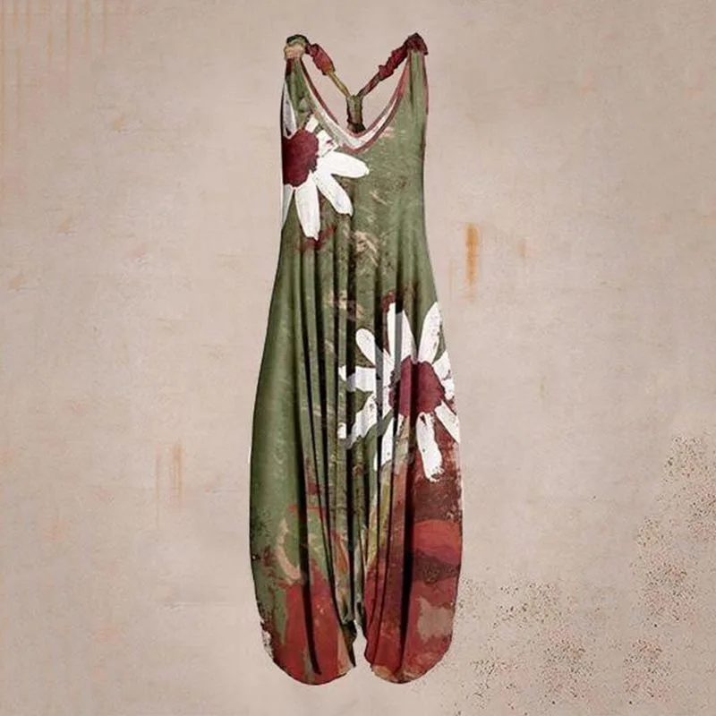 New Women's Sleeveless Print Casual Bib Jumpsuit