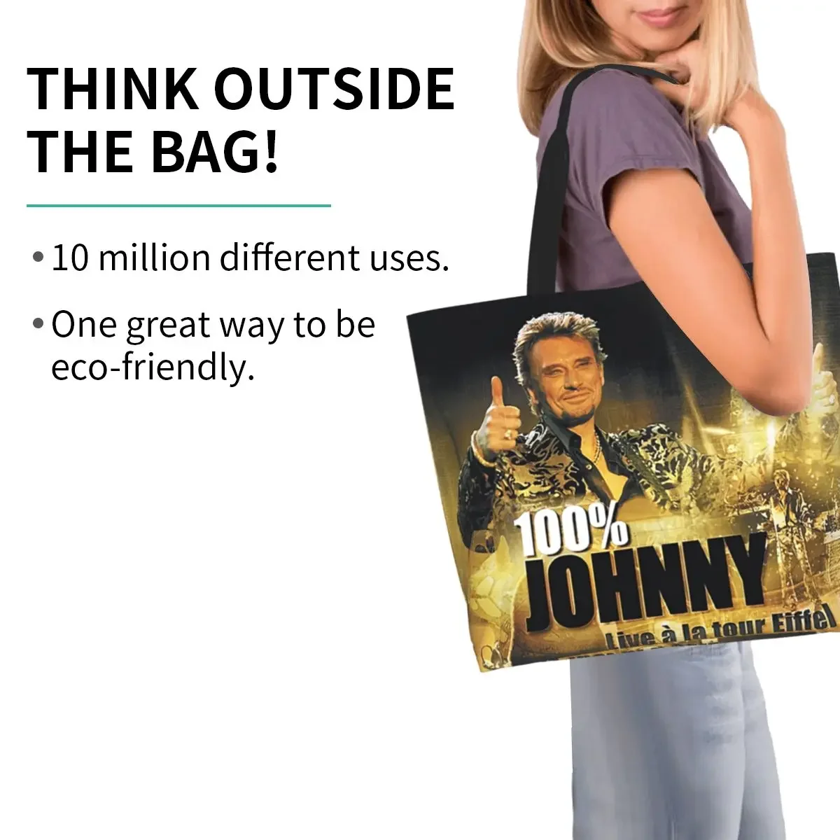 Johnny Hallyday Groceries Tote Shopping Bags Women Custom French Rock Singer Canvas Shopper Shoulder Bag Big Capacity Handbags