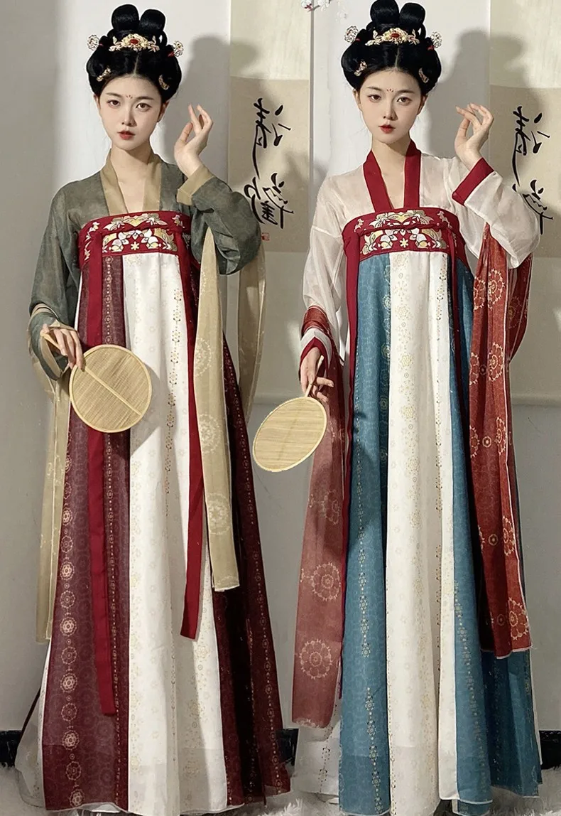 Vestido tradicional chinês hanfu feminino, design original, estilo Tang Dynasty, estampado e bordado, novo para adulto