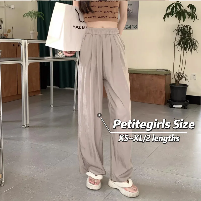 145cm Petite girls Pleated Yamamoto Pants Women With High Waist Straight Tube Wide-Leg Sagging Sensation Lazy Breeze XS Summer