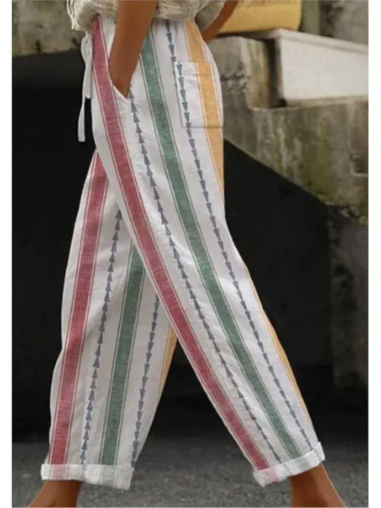 Damskie spodnie do kostki z nadrukiem w stylu casual, modne spodnie proste z średnim stanem, damskie ubrania wakacyjne w stylu boho na plażę, nowość na wiosnę.