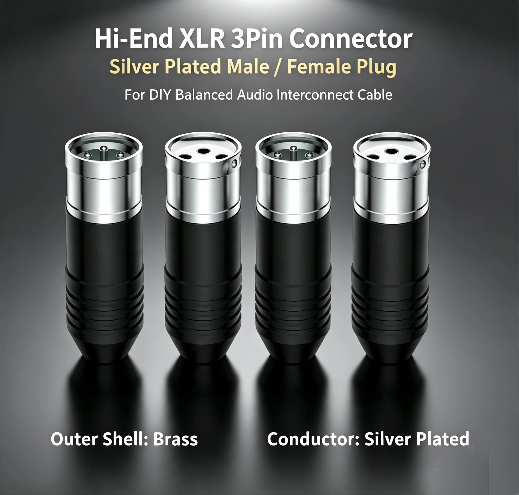 Black Rhodium Plated XLR Plug 9.5mm XLR Cable Connector HIFI