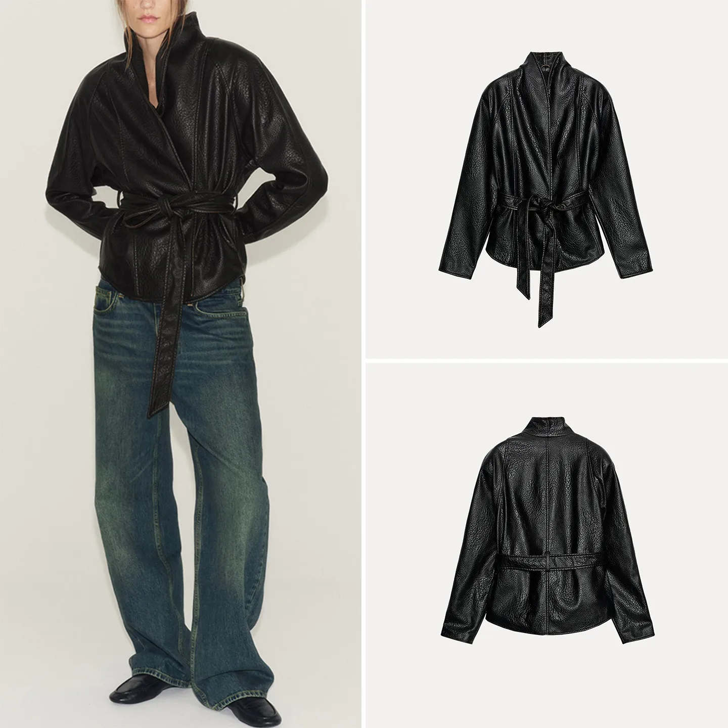 Women's Long Sleeve Stand Collar Belted Jacket Outerwear Fashionable Autumn 2026 Zadata Standard Fit Short Coat