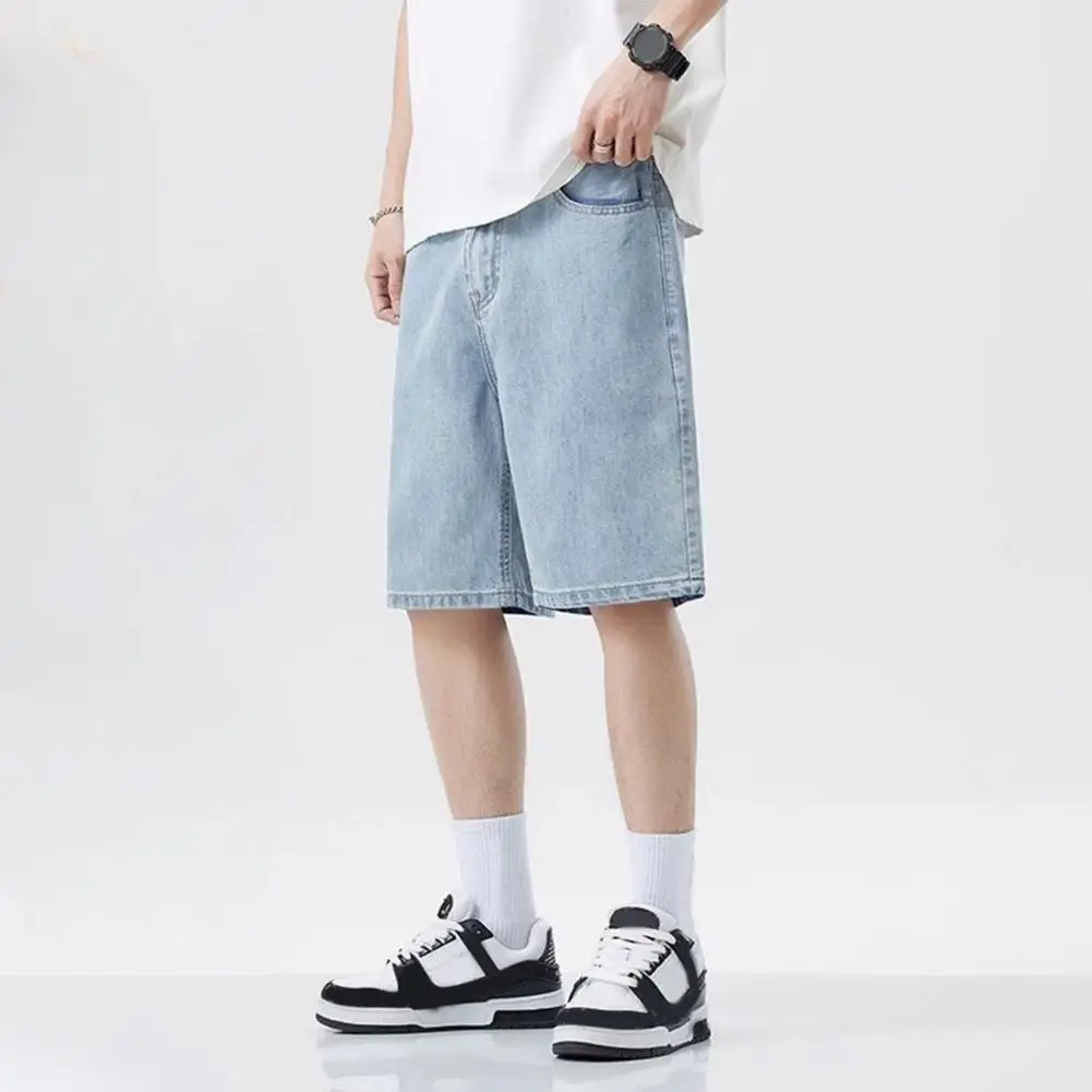 Pantaloncini da uomo Pantaloncini di jeans in vita elastica da uomo con tasche per abbigliamento sportivo estivo Pantaloncini a vita media a gamba larga per un stile comfort