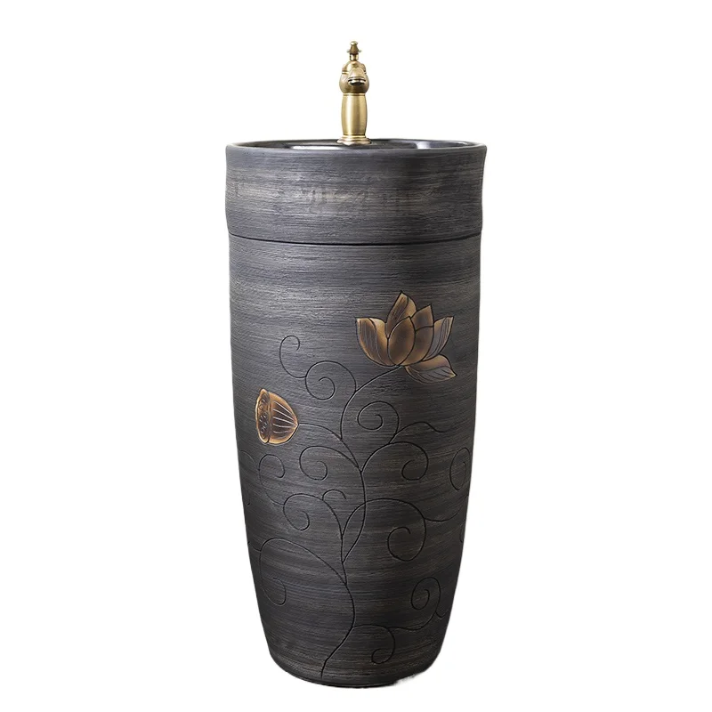 

Floor-to-ceiling integrated column basin ceramic household bathroom washbasin outdoor courtyard retro column washbasin