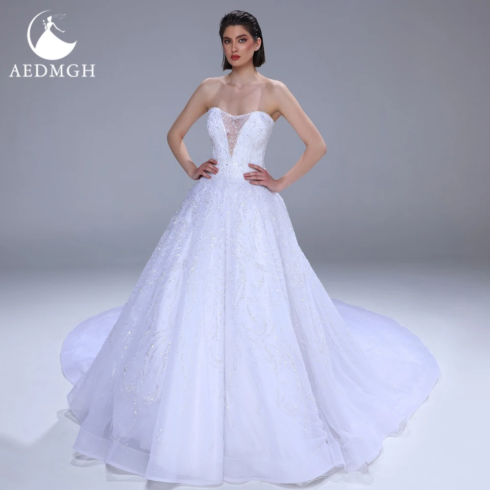 

Aedmgh Ball Gown Exquisite Wedding Dresses 2024 Strapless Vestido De Novia Lace Embroidery Glitter Court Train Robe De Mariee