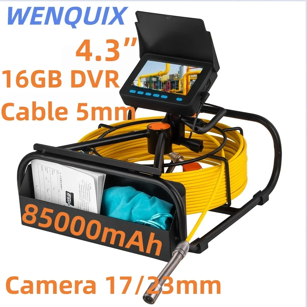 WENQUIX Sewer Pipe Inspection Camera 4.3inch Screen DVR 16GB Video Recording Battery 8500mAh Waterproof IP68  Cable 5mm