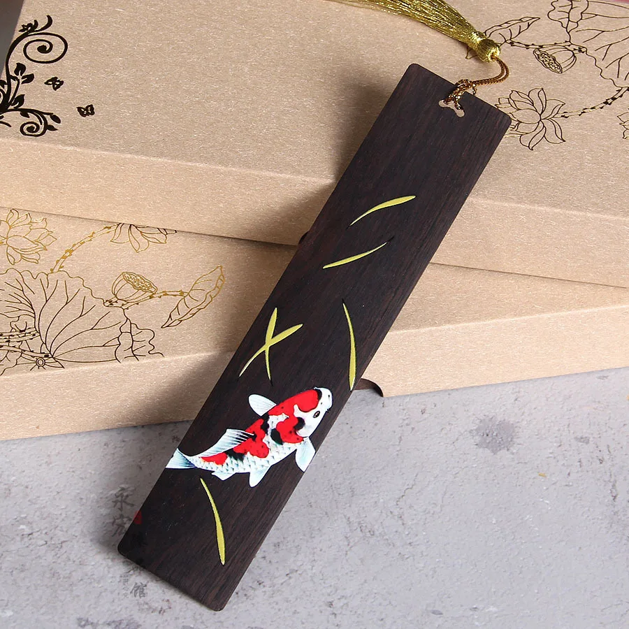 Black sandalwood, brocade carp, painted bookmarks, more than one bookmark every year, wooden bookmarks, four treasures of study