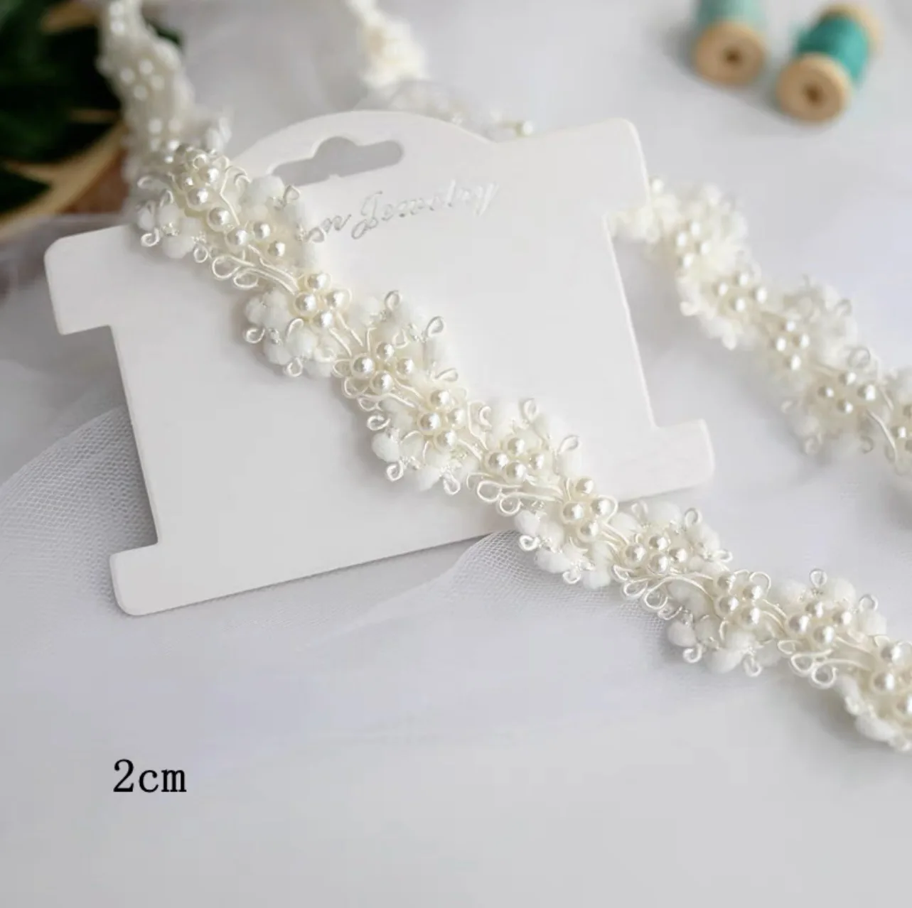 1Yard White Pearl Beads Tape fabric Trim Ribbons for DIY Sewing Garments Handmade Clothing Accessories