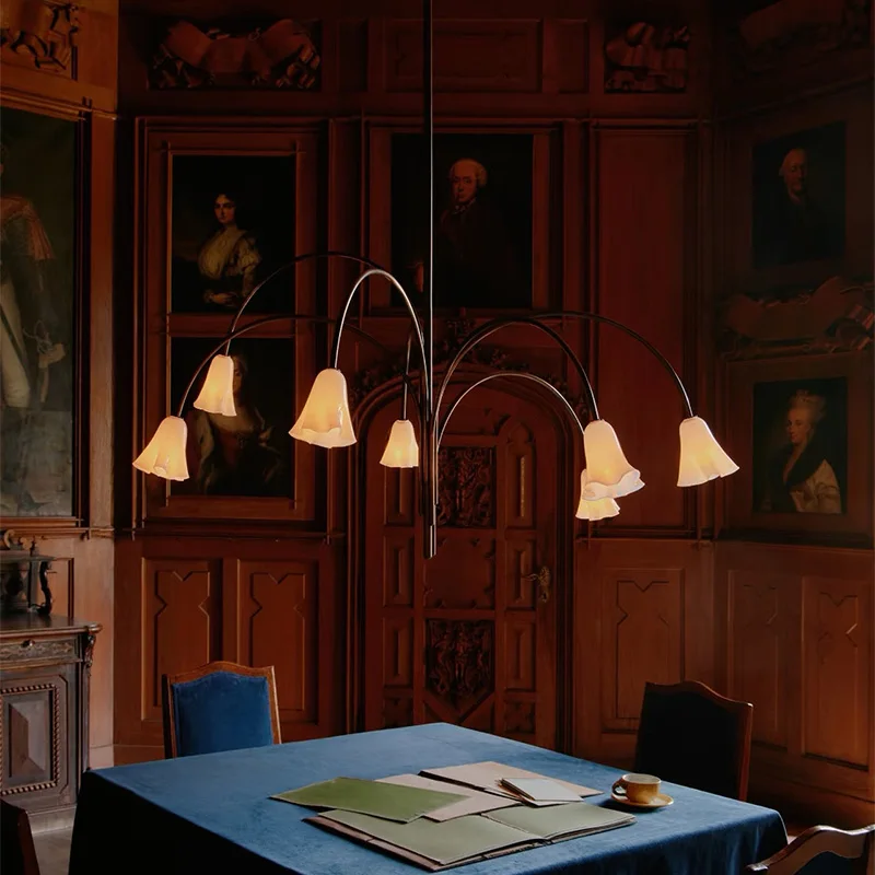 

Vintage Murano Glass Flower Pendant Lamp Metal Brass Nickel Black Finish Dimmable Ceilings Lustre Restaurant