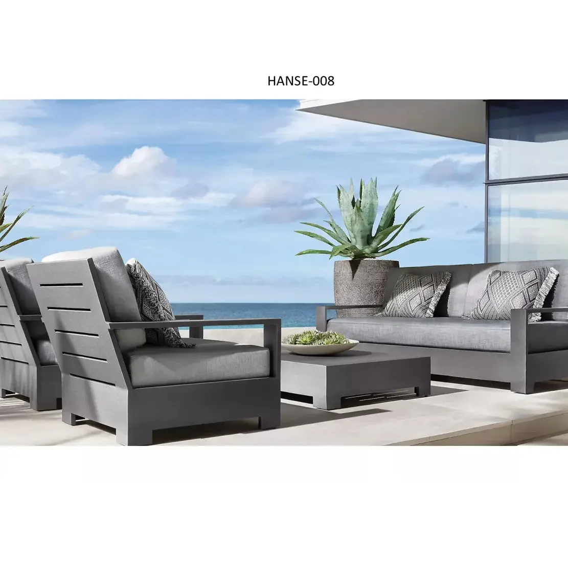 

Luxury Hotel Leisure Outdoor Furniture Set Design Patio Sofa Aluminum Waterproof Teak Sofa Garden Furniture Sofas