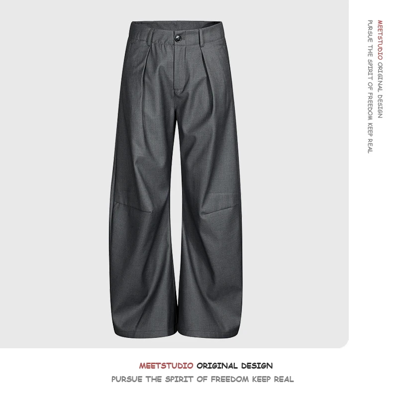 American-Style Deconstructed Gray Suit Pants Men's and Women's Summer Thin Casual Draping Mop Pants Wide-Leg Pants