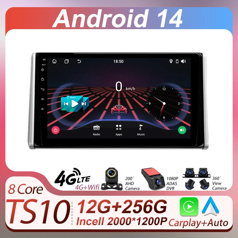 

2Din Android 14 Autoradio Car Radio Multimedia Player For Toyota RAV4 5 XA50 2018 - 2023 Autoradio CarPlay Navigation GPS Wifi