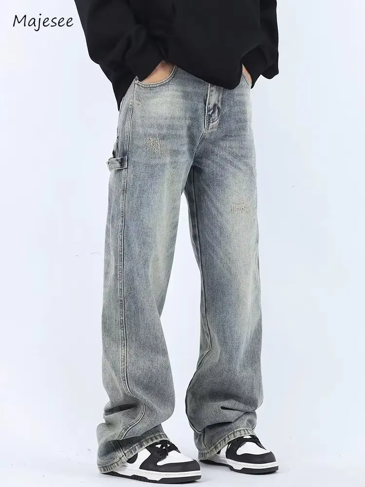 

Jeans Men Baggy American Punk Style Streetwear Retro Stylish Full Length All-match Hipster Handsome Hip Hop Denim Trouser Autumn