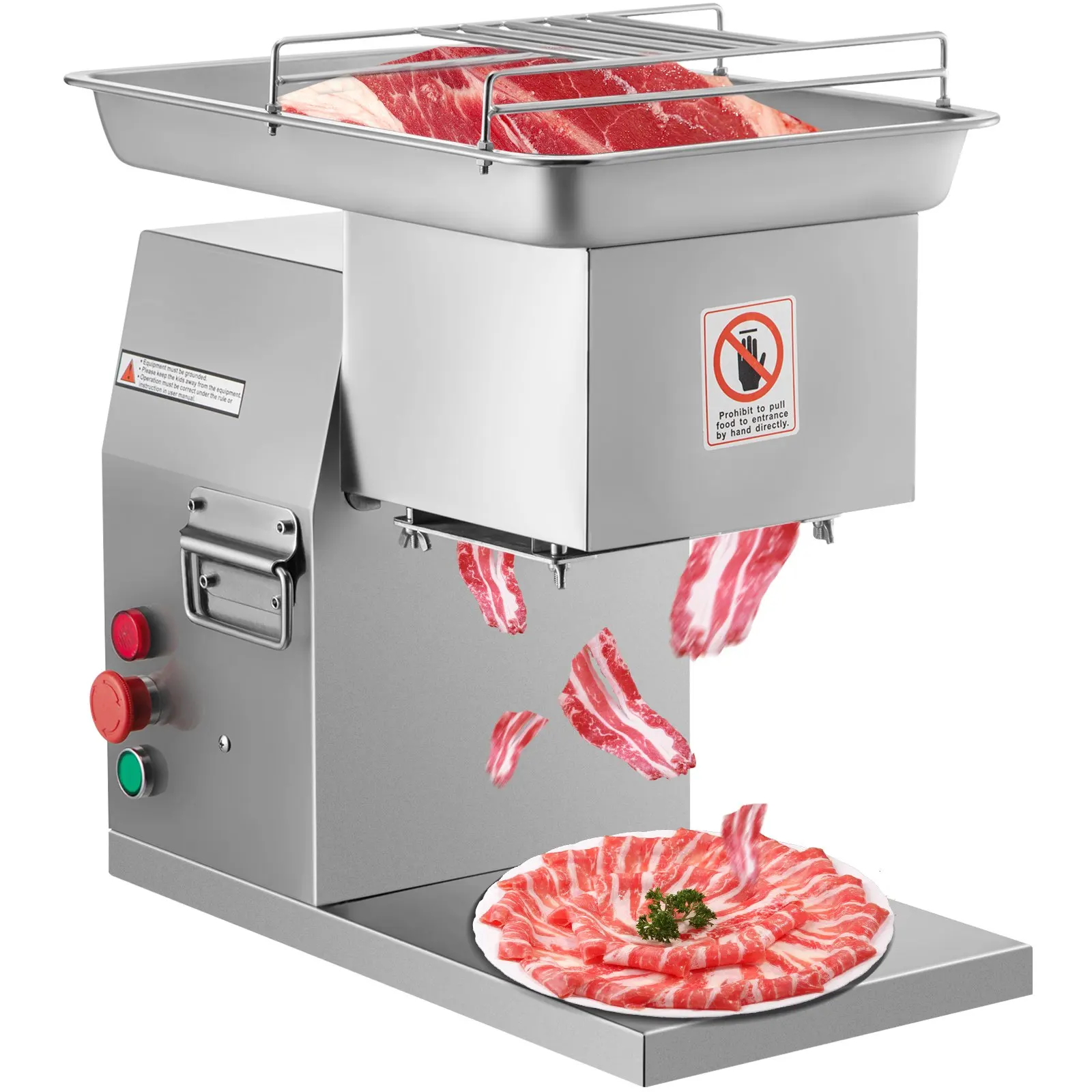 VEVOR Commercial Meat Cutter Machine 1100 LB/H 3mm Stainless Steel with Pulley 600W Electric Food Cutting Slicer for Kitchen