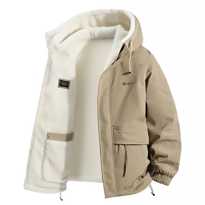Men's Sherpa Jacket 2 in 1 Hoodie Fleece Coat Men Winter Thick Warm Outwear Casual Streetwear Full Zip Hooded Winter Parkas Male