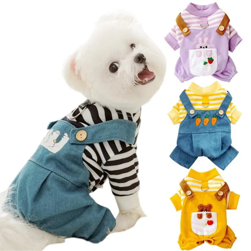 

Luxury Striped Pet Dog Jumpsuit New Dog Clothes Cartoon Print Puppy Overalls Autumn Cat Pajamas Warm Pet Jumpsuits Dog Supplies