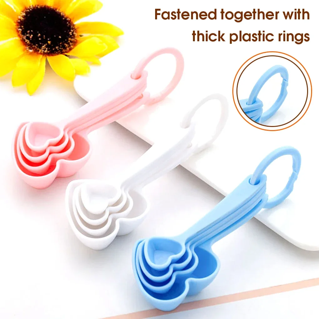 4Pcs Adorable Heart Shaped Measuring Spoon Tea Scoop Portable Cake Baking Cup Pepper Multifunctional Kitchen Measurement Gadgets