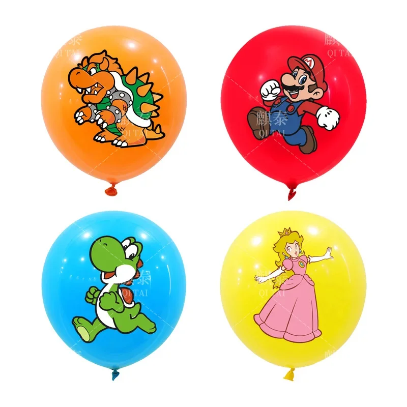 24/12 pçs super mario bros dos desenhos animados balões conjunto temático festa de aniversário figura de ação brinquedo luigi pêssego anime balão