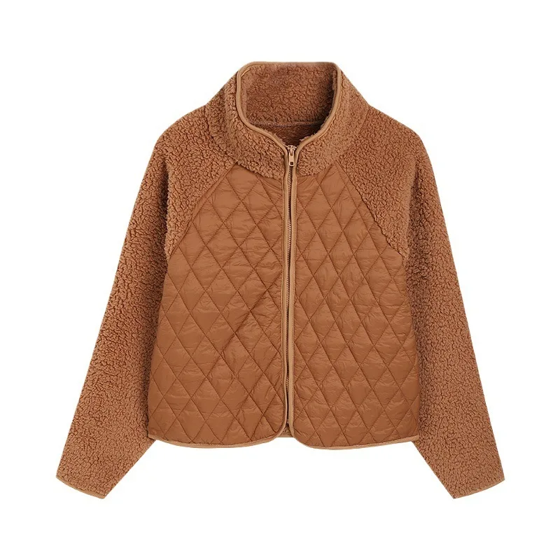 Cardigan zippé à manches longues pour femmes, veste patchwork en peluche, velours flash, vêtements d'automne et d'hiver, nouveau, 2023