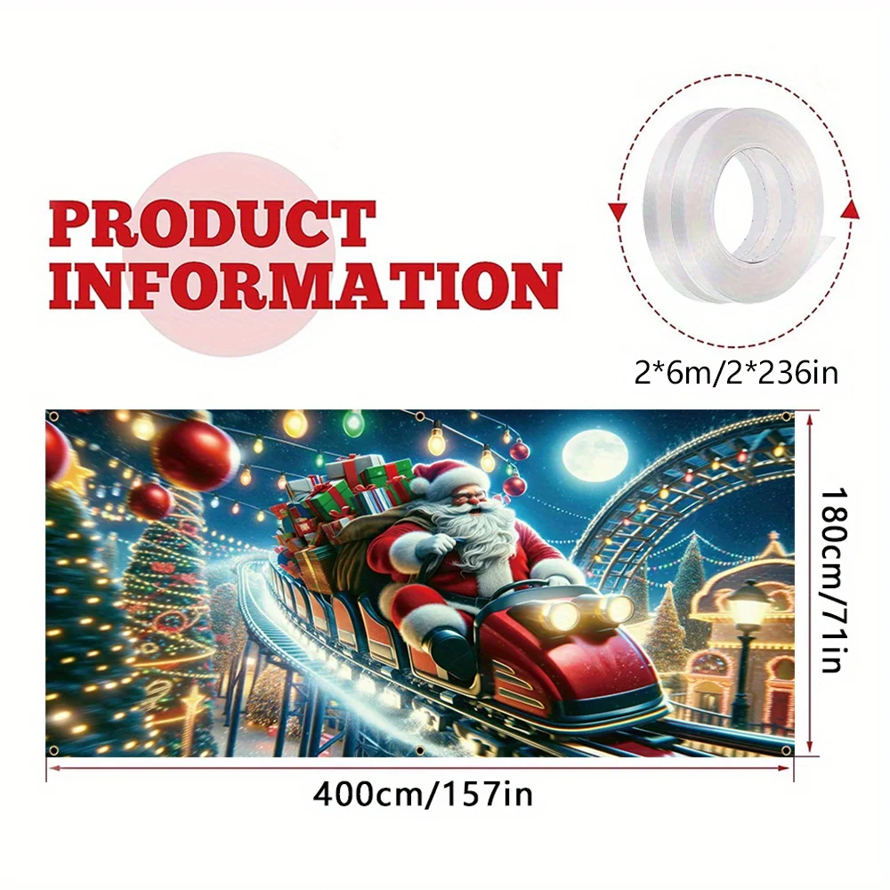 لوحة باب ثنائية الأبعاد قطعة واحدة من لوحة باب جراج عيد الميلاد من البوليستر الاحتفالي - سانتا كلوز على تصميم دائري، ديكور احتفالي