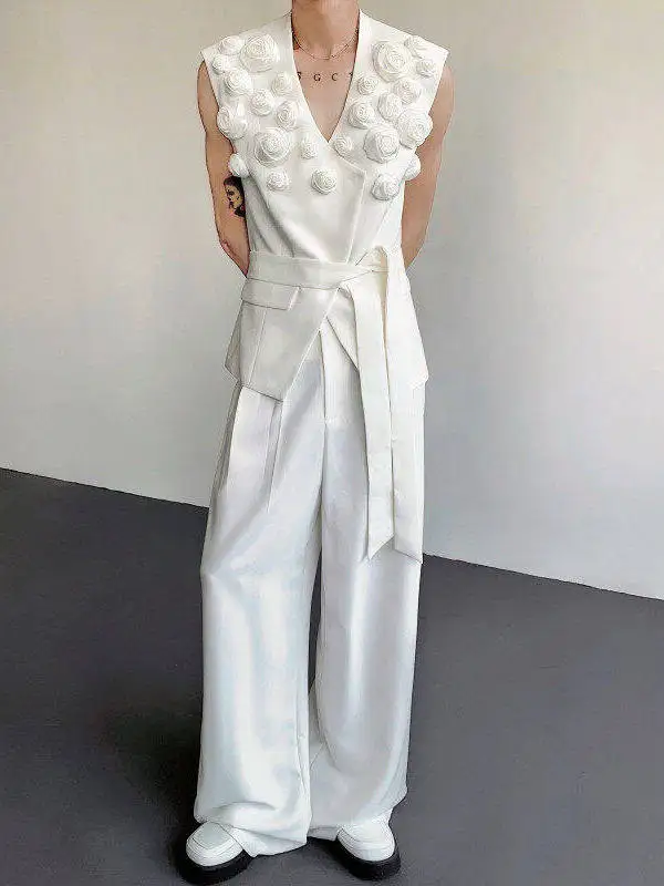 Male 2025 Summer New Sleeveless Fashion Suit Vests Male High-end Niche Three-dimensional Rose Tank Tops Trendy Masculinity Vest