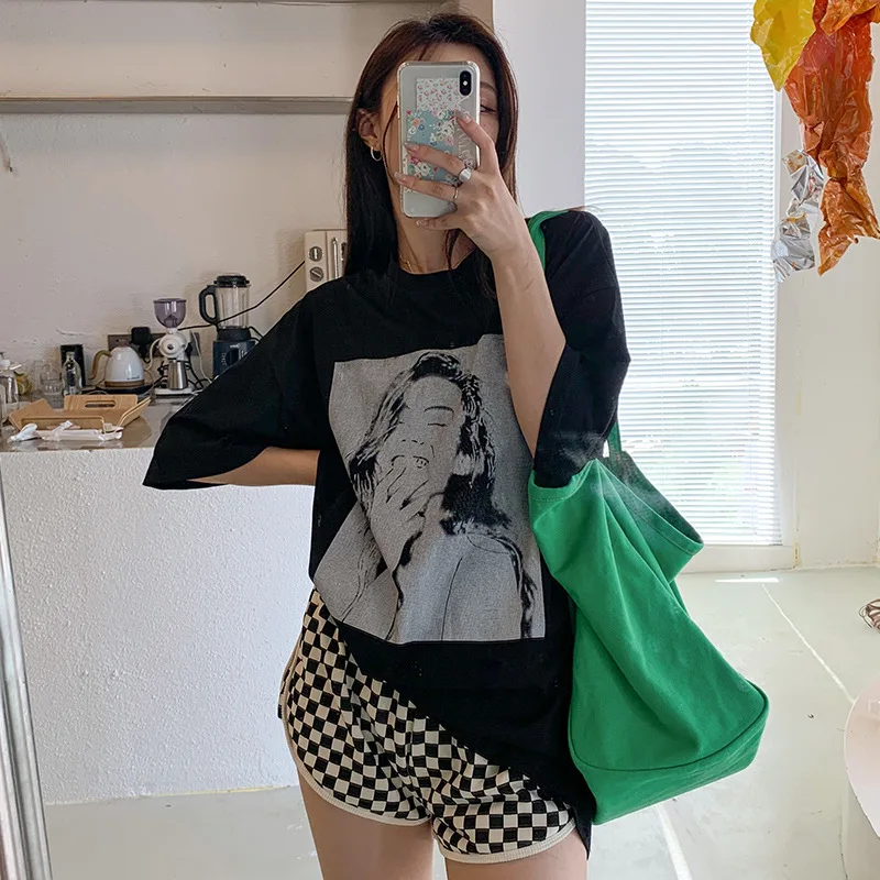 European and American Loose Fitting Women's Clothing American Retro Short Sleeved T-shirt Couple Top 2024 Summer New Base Shirt