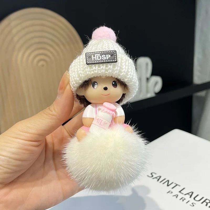 Mongqiqi cute little baby cartoon car keychain pendant for Instagram plush bag decoration gift