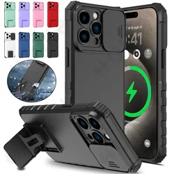 Shockproof Case For iPhone 17 16 15 14 13 12 11 Pro XS Max XR Plus Pull Slide Camera Protection Magnetic Live Stand Phone Cover