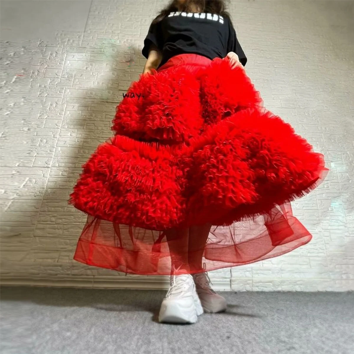 

Red Princess Puffy Ruffled Tulle Skirt Wedding Skirts Dance Tutu Party Skirt Women Tiered Tulle A Line Cake Skirt Custom color