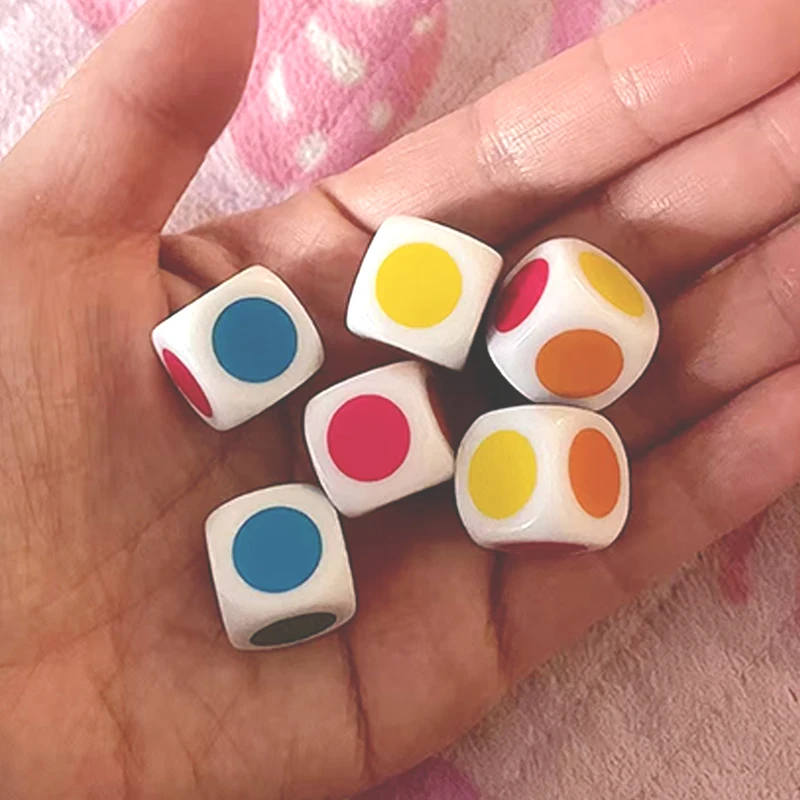 10PCS 16MM Dice with Colored Dots Classroom Prizes Teaching Supplies Math Educational Toys for Kids Boys Girls