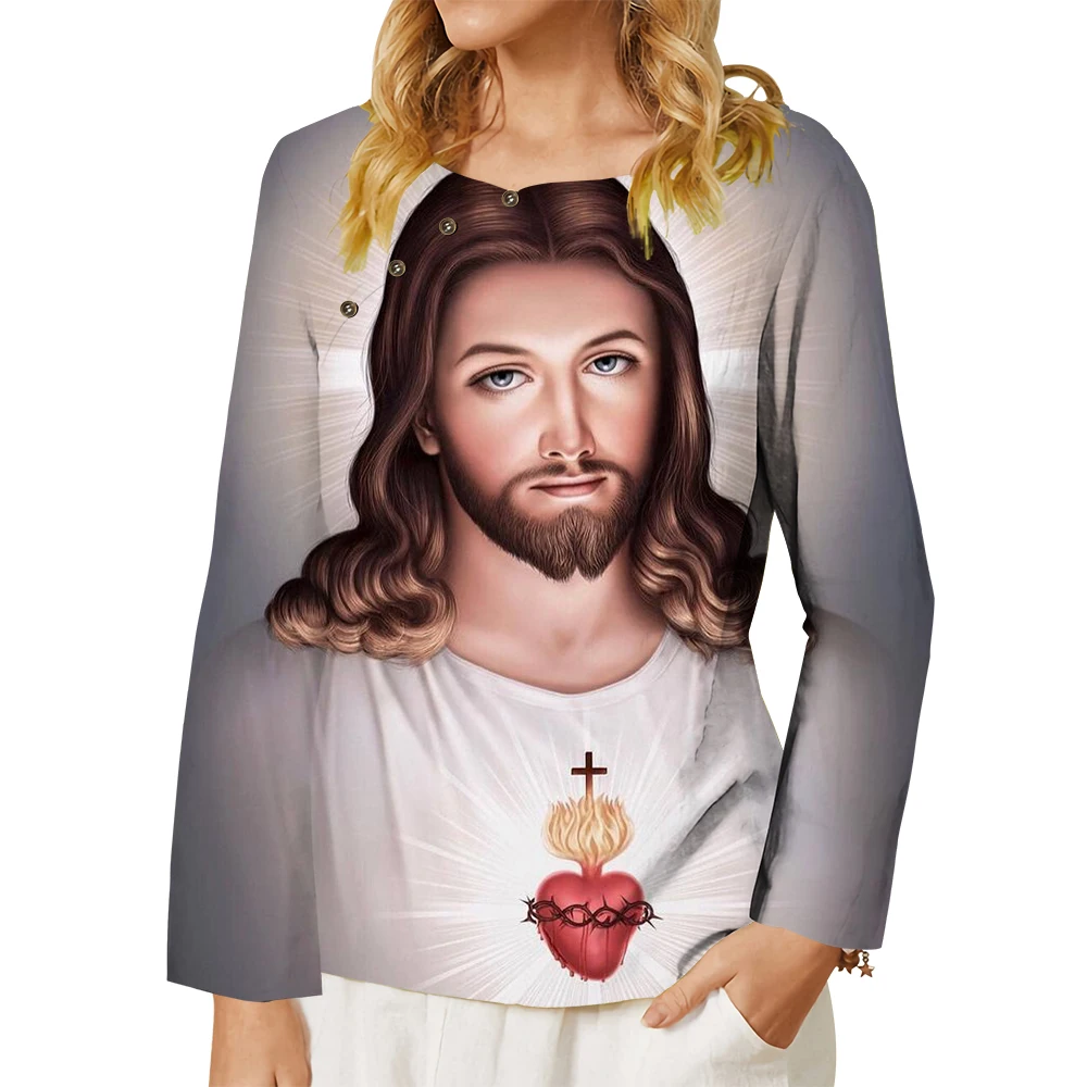 CLOOCL Jesus T-shirt Christian Women's Fashion Casual Tops Vintage Print Shirt Long Sleeve Female  Loose Fit Blouse Tees