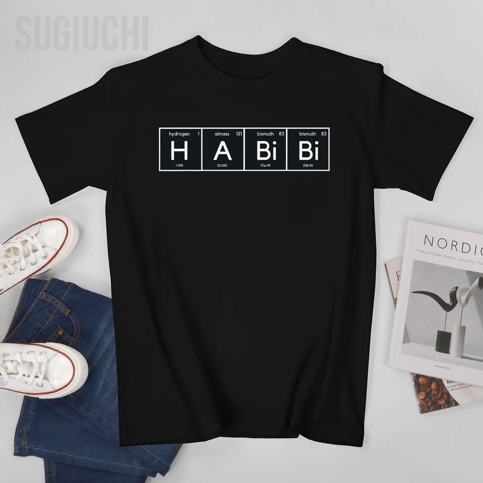 Unisex Men Habibi Funny Arabic Lebanese Word Periodic Table Tshirt Tees T Shirts Women Boys 100% Cotton T-Shirt