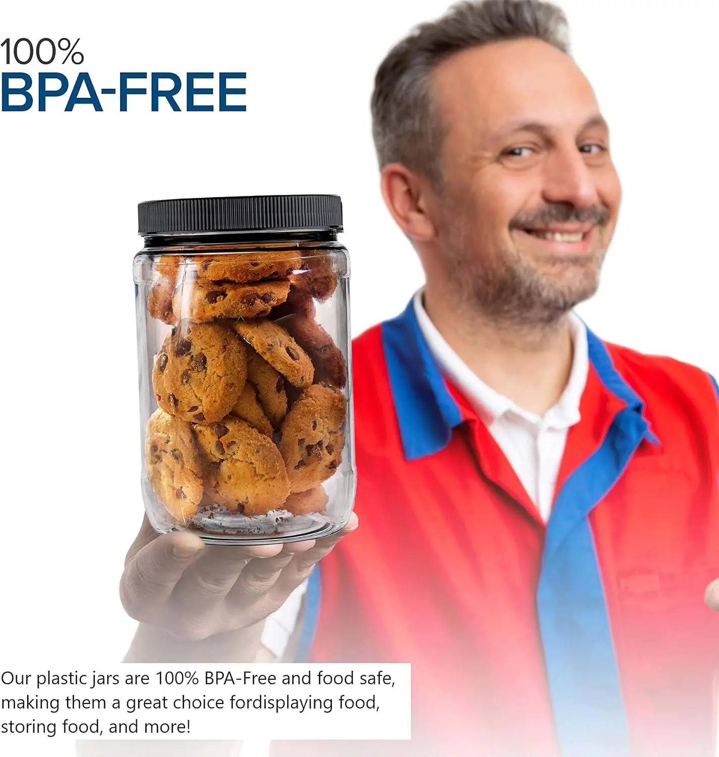 برطمانات ميسون بلاستيكية خالية من مادة BPA سعة 32 أونصة (6 عبوات) مع أغطية محكمة الغلق للأرز والمعكرونة والقهوة والحبوب والحلوى والبسكويت #5